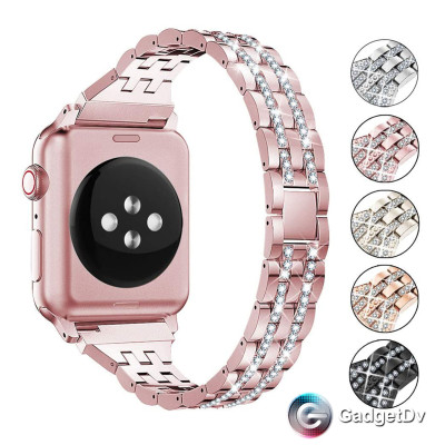 37048 Ремешок iWatch 42/44/45 мм метал. со стразами 2 ряда