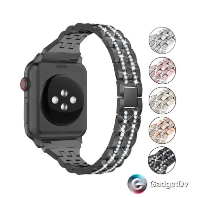 37048 Ремешок iWatch 42/44/45 мм метал. со стразами 2 ряда