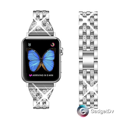 37048 Ремешок iWatch 42/44/45 мм метал. со стразами 2 ряда