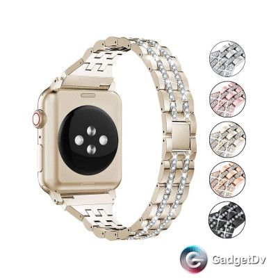 37048 Ремешок iWatch 42/44/45 мм метал. со стразами 2 ряда