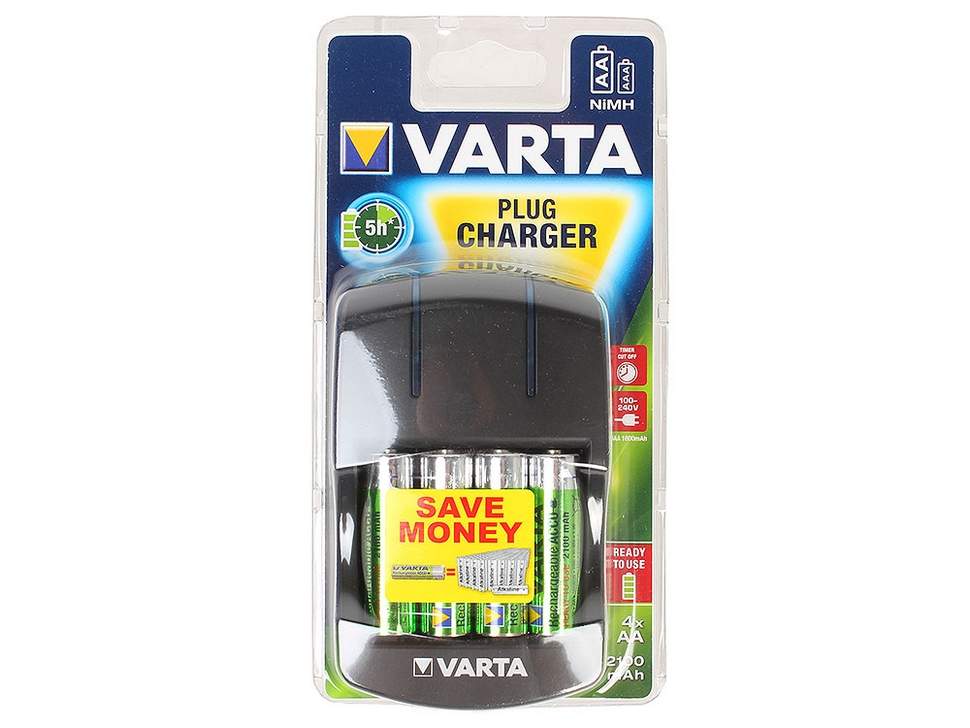 Зарядное устройство VARTA Plug Charger+4x АА R2U 2100мАч