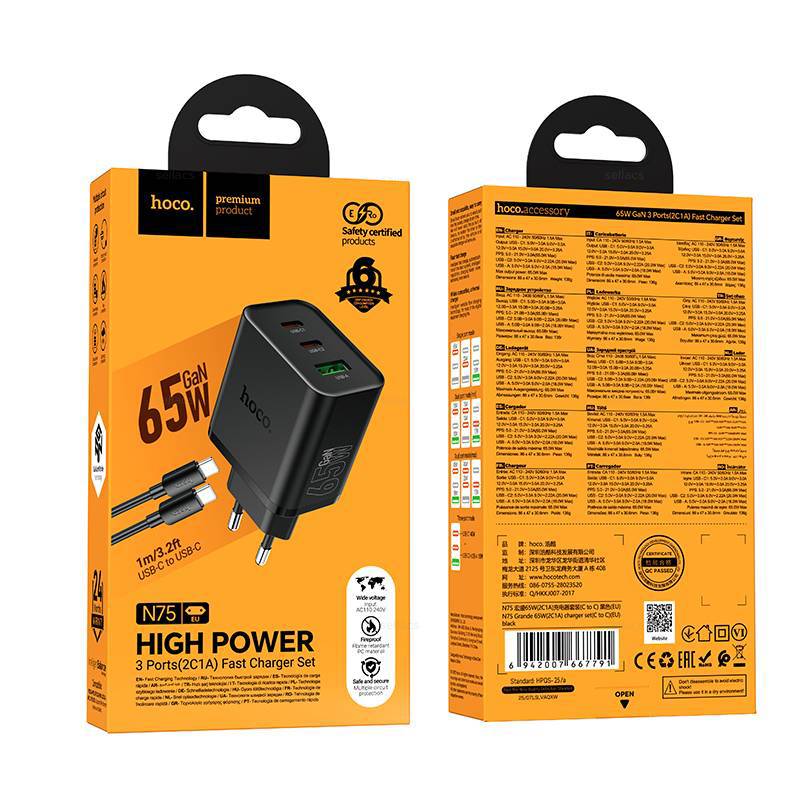38912 СЗУ 2USB--C/USB-A, 65W Hoco N75