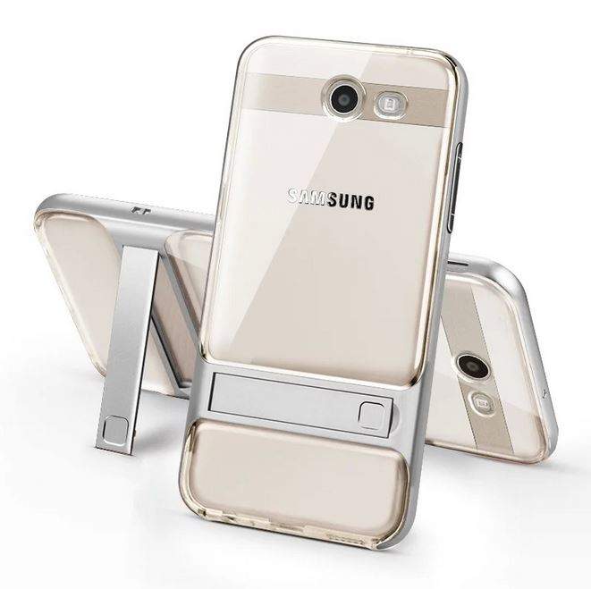 2758 Galaxy J3 Prime Защитная крышка силикон/пластик (серебро)