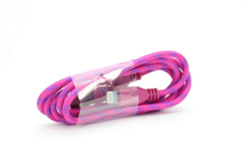 5-81 Кабель USB iPhone5 (тканевый, розовый)
