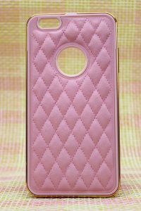 17-1811 iРhone6 Защитная крышка кожаная с металич. бампером (розовый)