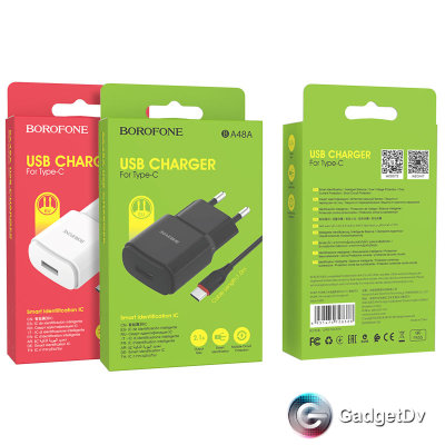 20197 СЗУ USB 2,1А + кабель Type-C, Borofon BA48A