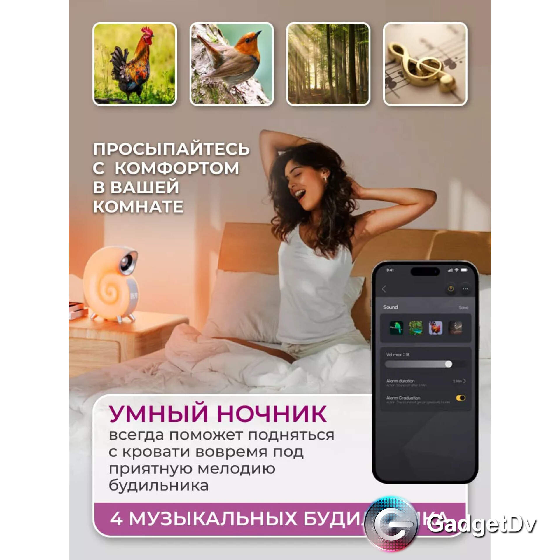 23527 Ночник, колонка, часы "Ракушка"