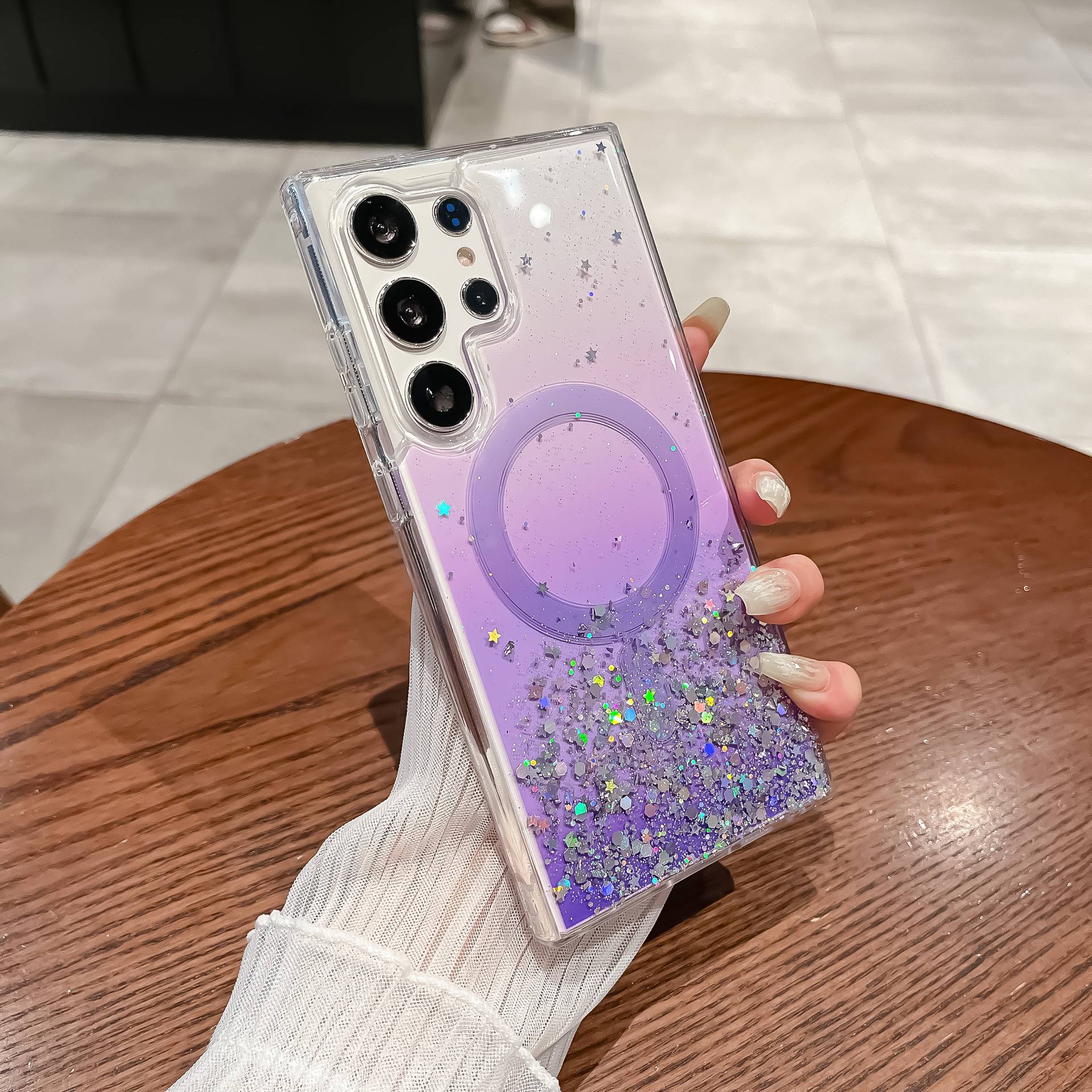 36004 Samsung S24, защитная крышка-чехол, прозрачный с блестками