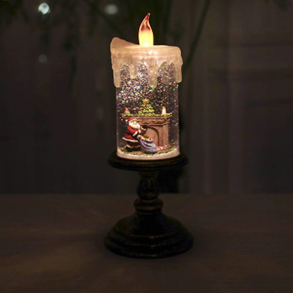 10650 Новогодний Фонарь - свеча на ножке с блестками