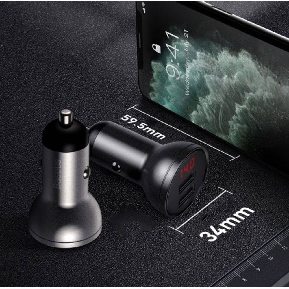 Автомобильное зарядное устройство Baseus Digital Display Dual USB 4.8A 24W (60427)