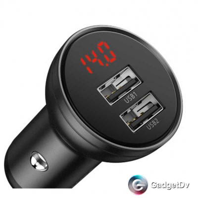 Автомобильное зарядное устройство Baseus Digital Display Dual USB 4.8A 24W (60427)