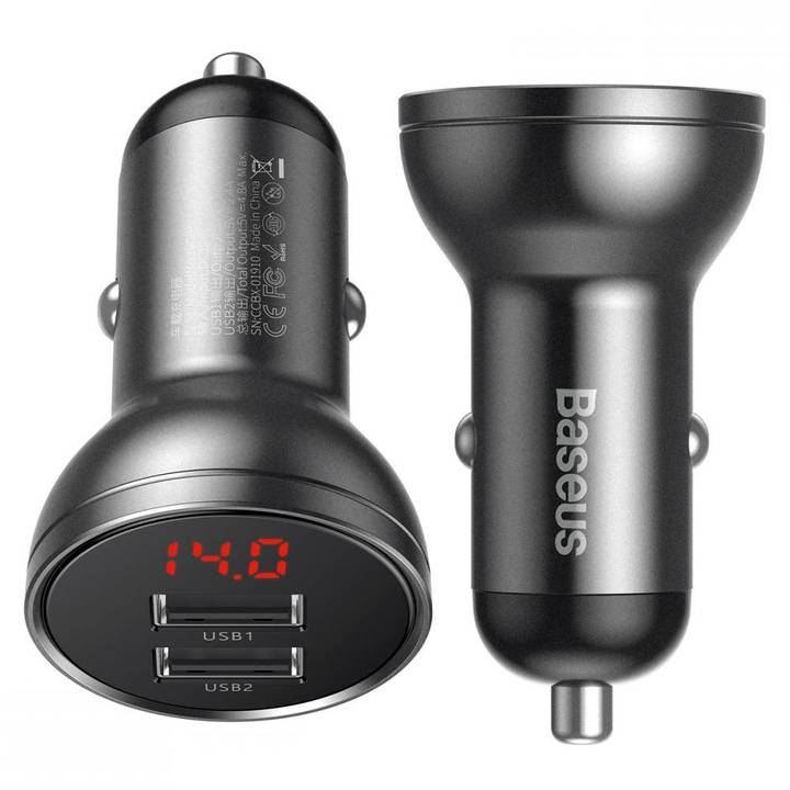 Автомобильное зарядное устройство Baseus Digital Display Dual USB 4.8A 24W (60427)