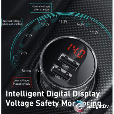Автомобильное зарядное устройство Baseus Digital Display Dual USB 4.8A 24W (60427)