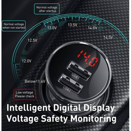 Автомобильное зарядное устройство Baseus Digital Display Dual USB 4.8A 24W (60427)