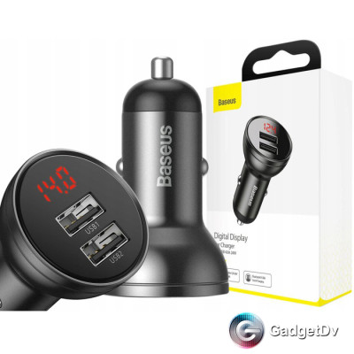 Автомобильное зарядное устройство Baseus Digital Display Dual USB 4.8A 24W (60427)
