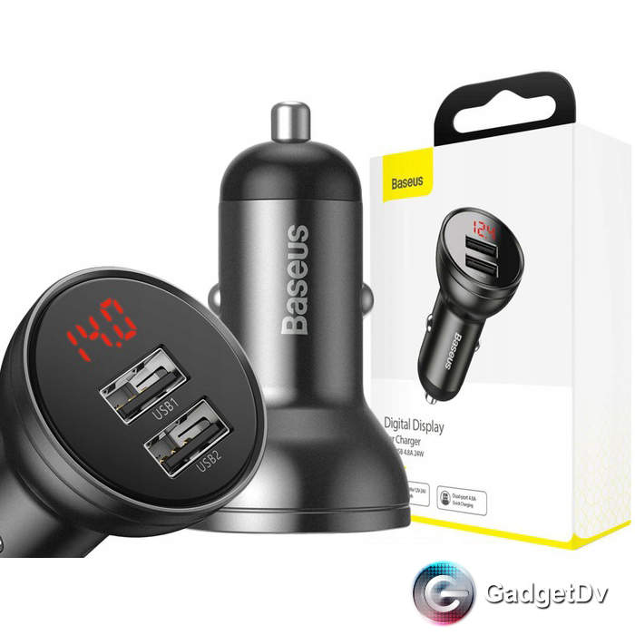 Автомобильное зарядное устройство Baseus Digital Display Dual USB 4.8A 24W (60427)