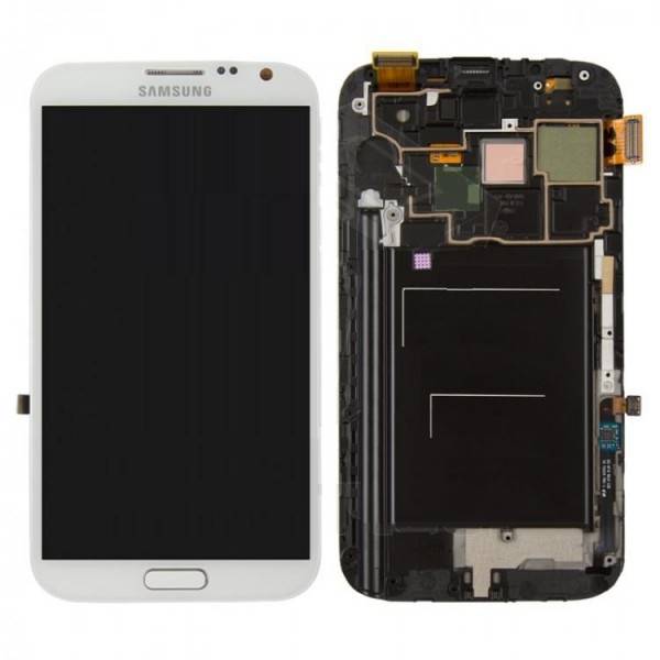 Экран Samsung Galaxy Note2 с рамкой (белый, оригинал)