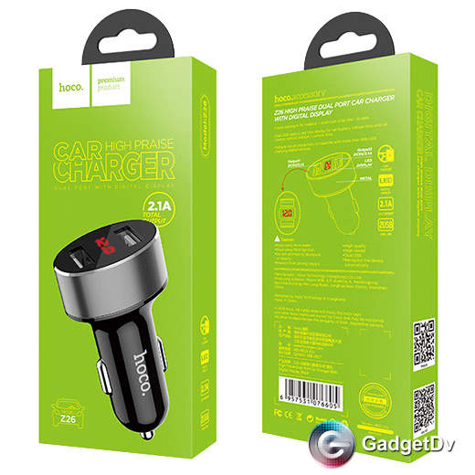 Автомобильное зарядное устройство Hoco Z26 с цифровым дисплеем 2 USB (76605)