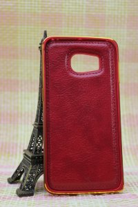 16-512 Galaxy S6 Edge Защитная крышка кожаная с металич. бампером (красный)