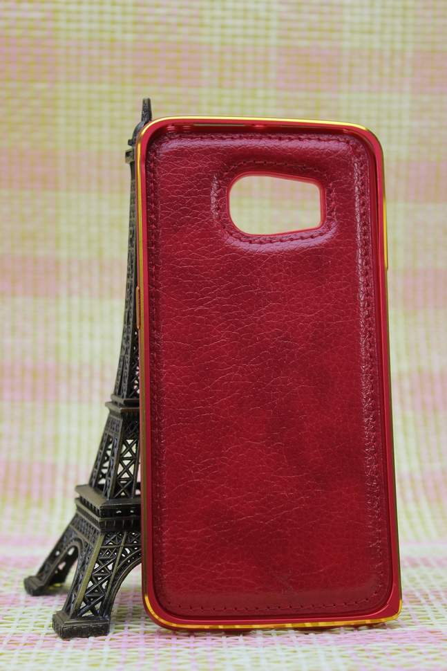 16-512 Galaxy S6 Edge Защитная крышка кожаная с металич. бампером (красный)