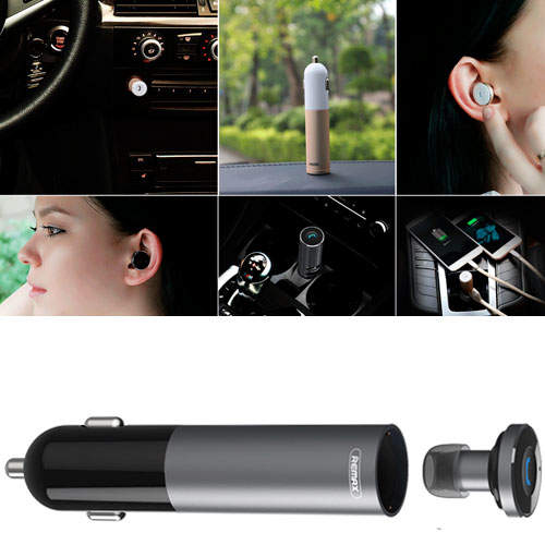 1675 Bluetooth-гарнитура + АЗУ 1А*2А (черный) Remax RB-T11C