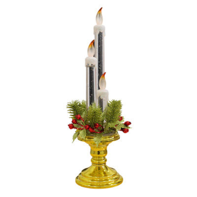 10663 Статуэтка светящаяся с блестками-Три свечи на ножке 10663 Новогодний светящийся подарок с блестками-Три свечи на ножке