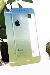 5-1071 Защитное стекло комплект iPhone 5 (желто голубой)