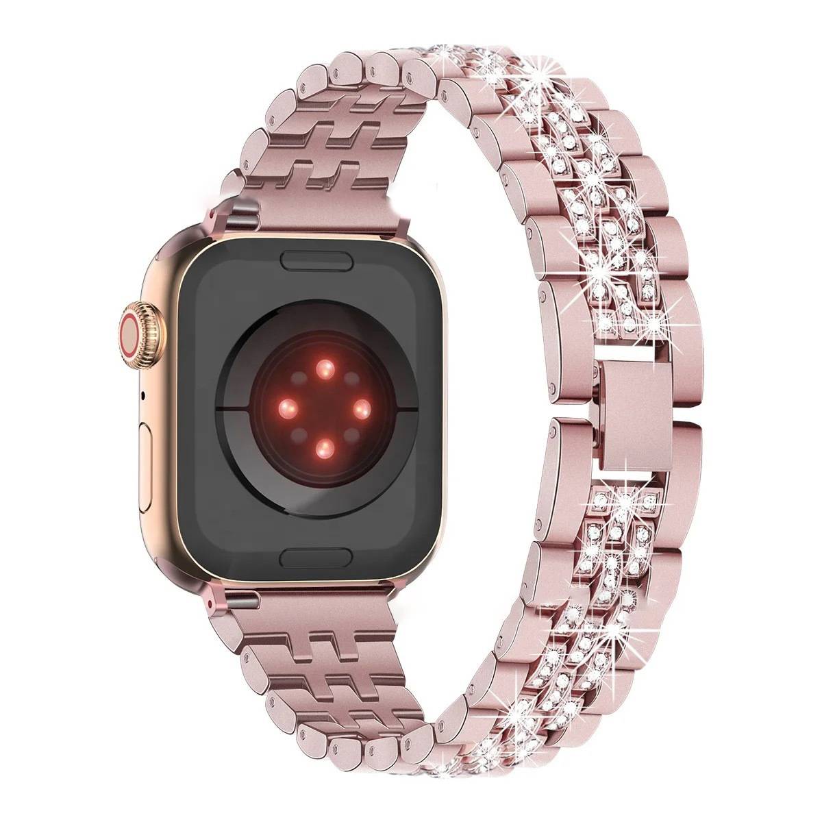 37046 Ремешок iWatch 42/44/45 мм метал. со стразами 3 ряда